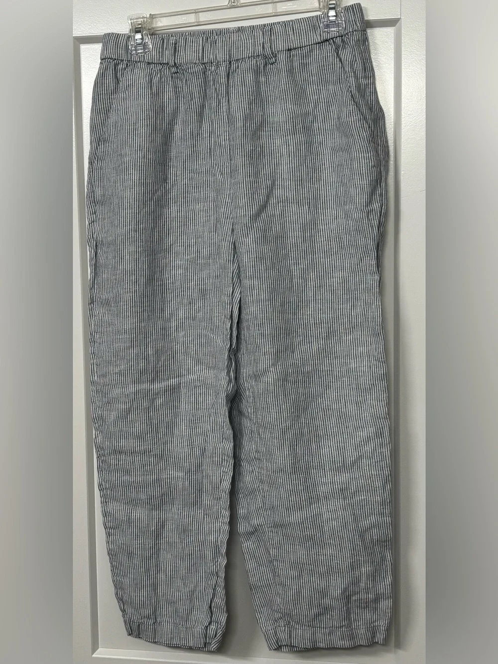 Quince 100% European Linen Pants Blue Pinstripe Small Vacation Resort Casual